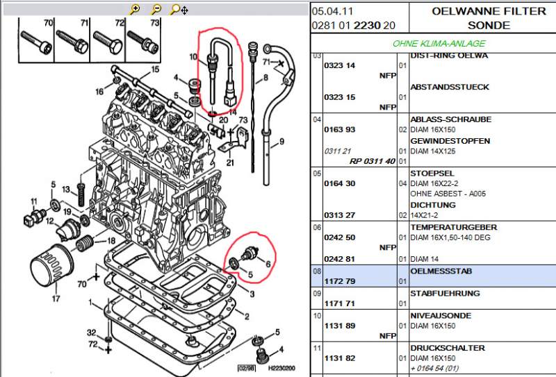 Öldrucksensor / Öltemperatursensor im Citroen ZX 1.9i Volcane