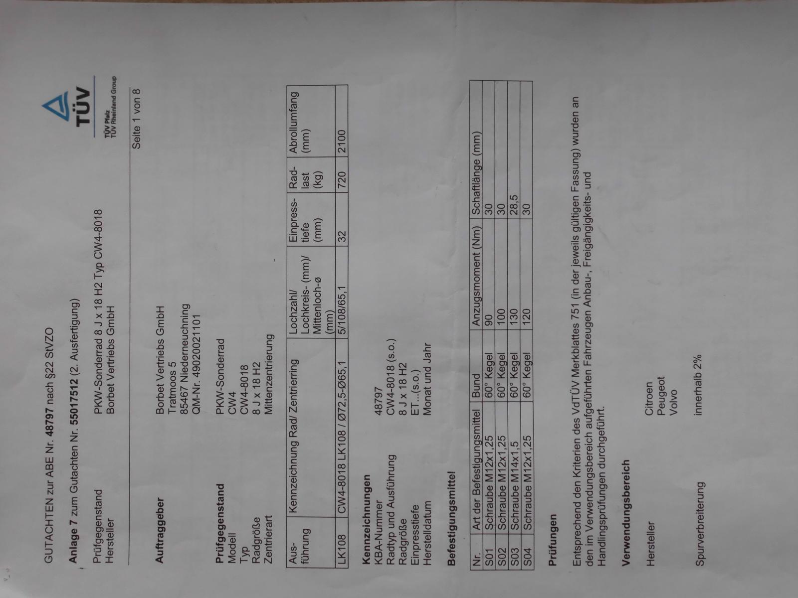 Kompletträder C6, C5, Peugeot und Volvo