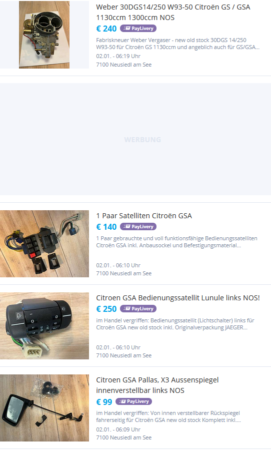 Biete GSA Teile NOS: Satelliten, Pallas-Spiegel, Vergaser, ....