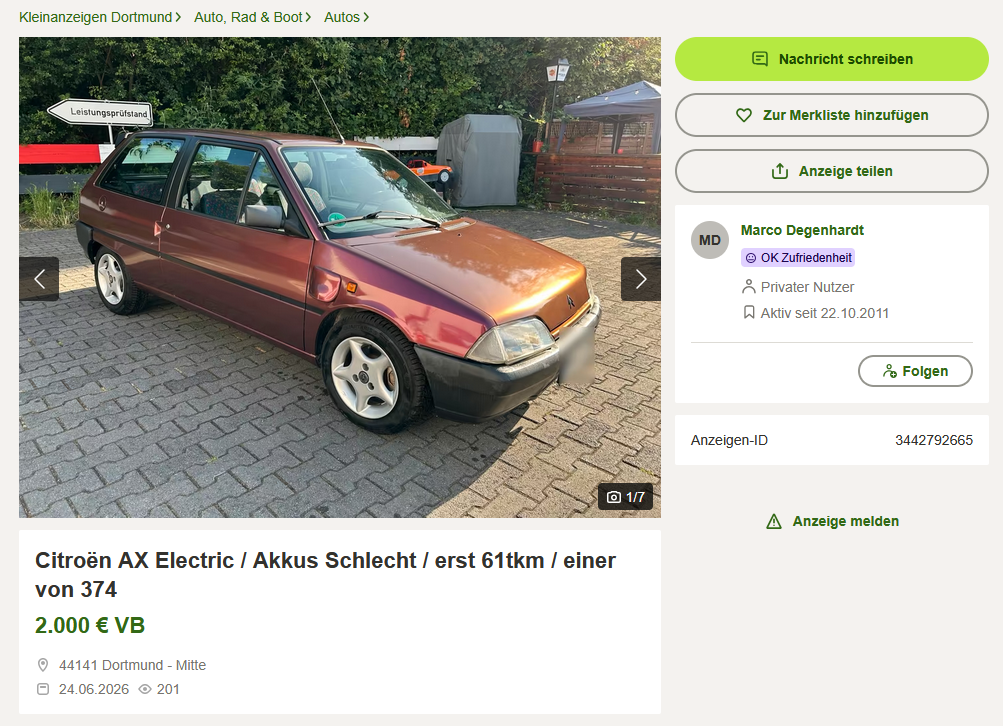 Citroën AX Electrique (der von Halle 77), Standort Dortmund, Preis 2.000,-- EUR